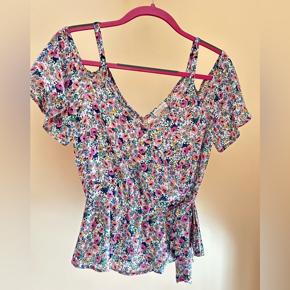 Sienna Sky Spring Floral Top | Women M | Tie Waist Peplum Blouse Cottagecore - Picture 5 of 7